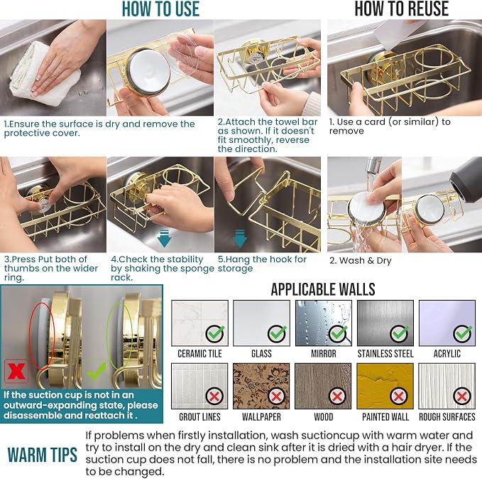 TAILI Sponge Holder with Strong Suction Cup, 4-in-1 Rustproof Sink Organizer - Image 7