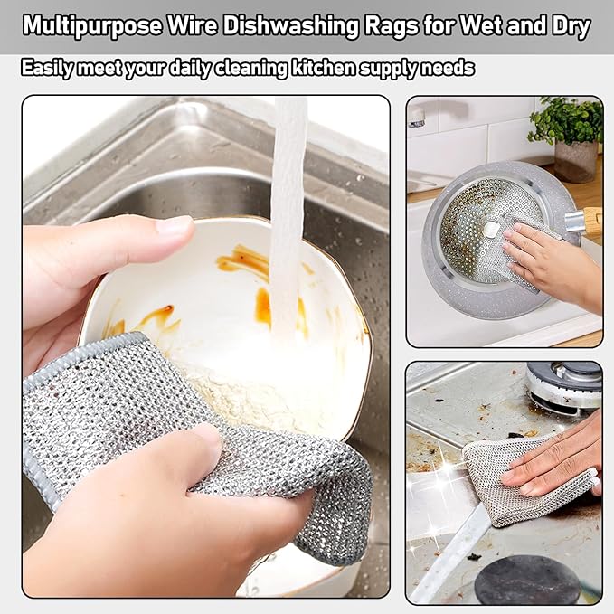 XANGNIER 8 Pcs Multipurpose Wire Dishwashing Rags, New Upgrade Non Scratch Wire - Image 2