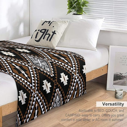 Rustic Western Throw Blanket, Southwestern Bohemian Ethnic Style Native Aztec Pattern Flannel Blanket for Sofa Bed, All Seasons 30"x40"