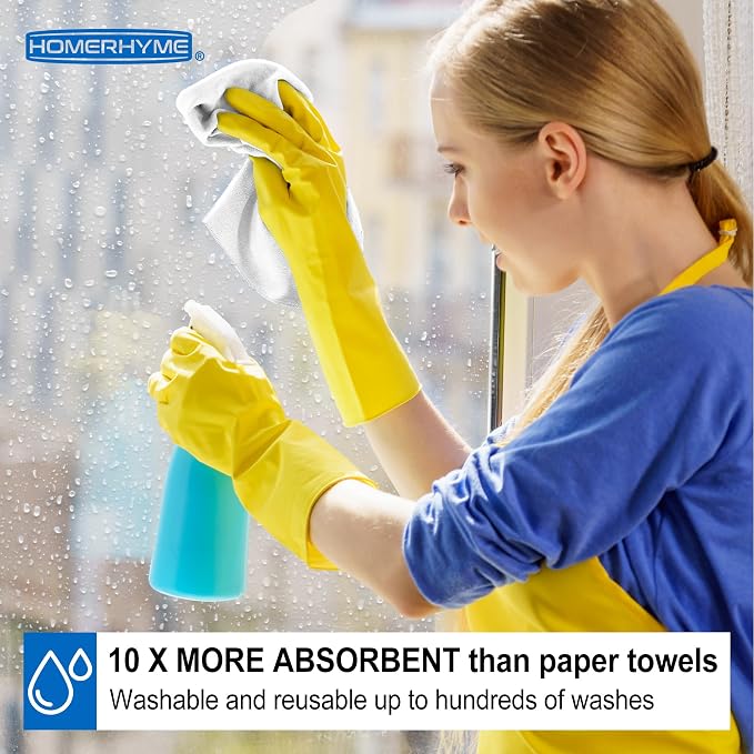 HOMERHYME Microfiber Cleaning Cloth, 12 Pack White Cleaning Rags, Reusable - Image 4