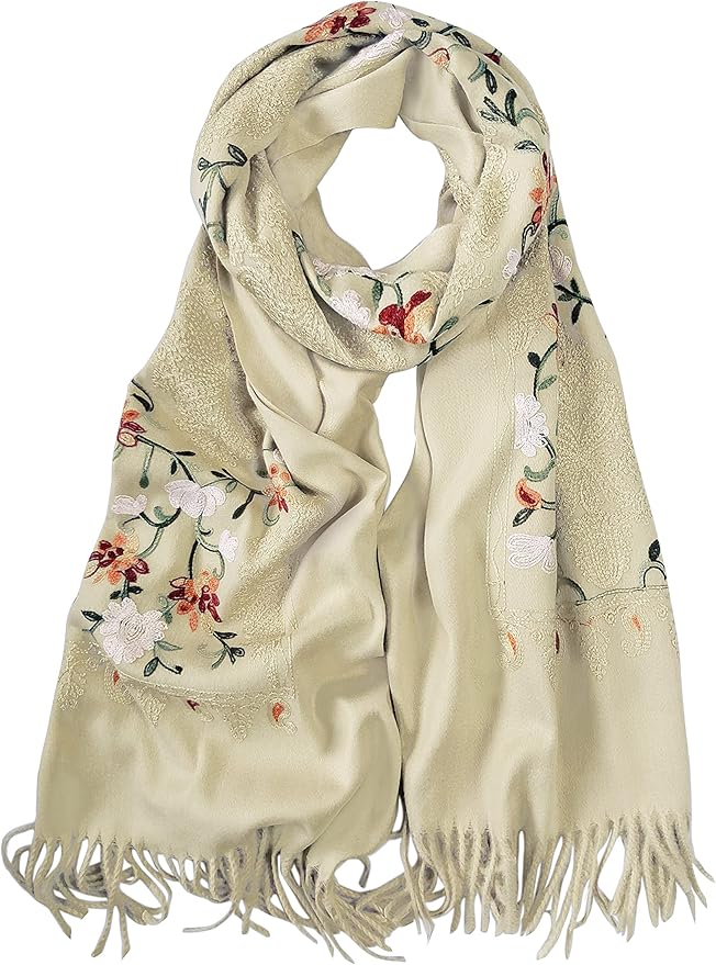 Urban CoCo Women's Embroidered Tassel Long Shawl Oversize Scarf Wraps for Women