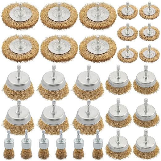 30 Pack Wire Brush Wheel for Drill, Brass Wire Brush for Drill, 1/4 Inch Hex by WENORA