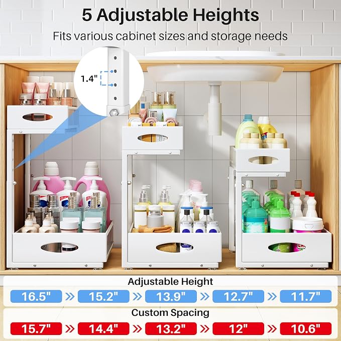 Under Sink Organizer, 2 Pack 2 Tier Pull Out Under Cabinet Organizer Shelf - Image 6
