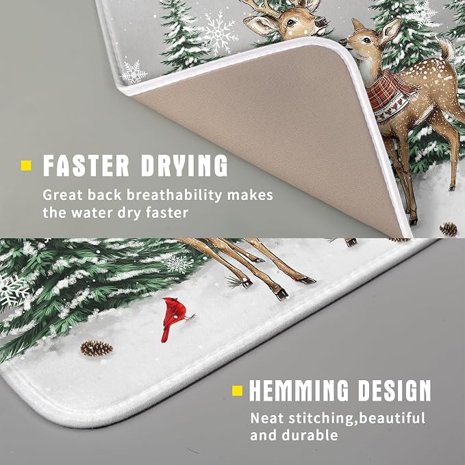 Winter Deer Dish Drying Mat Pine Tree Absorbent Dish Dry Pad Seasonal - Image 3