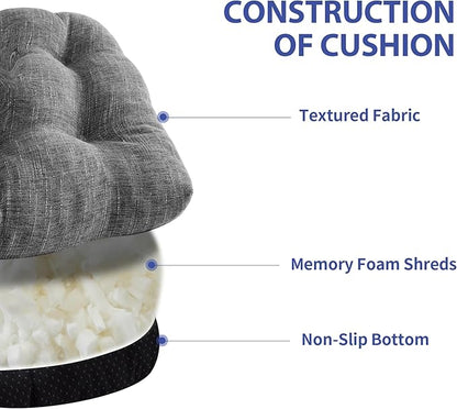 Chair Cushions for Dining Chairs Set of 4, Kitchen Chair Cushions, Chair Pads with Ties and Non Slip Backing, Tufted Memory Foam Seat Cushion 4 Pack, 15.5" x 15.5" x 4", Dark Gray