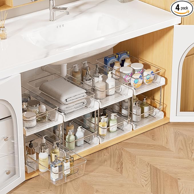 Vtopmart 4 Pack Bathroom Organizer, 2 Tier White Under Sink Organizers Vanity by Vtopmart