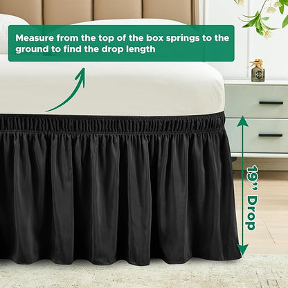 Biscaynebay Wrap Around Bed Skirts for Full & Full XL Beds 19" Long Drop, Black Adjustable Elastic Dust Ruffles Easy Fit Wrinkle & Fade Resistant Silky Luxurious Fabric Solid Machine Washable