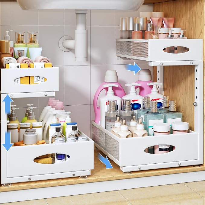 Under Sink Organizer, 2 Tier Pull Out Under Cabinet Organizer Shelf by PXRACK
