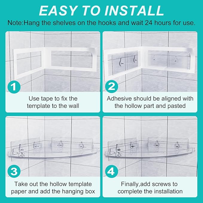 Acrylic Corner Shower Shelves, Adhesive Shower Caddy Organizer - Image 6