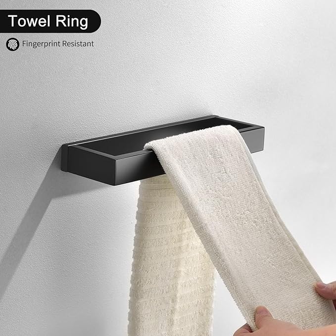 TNOMS Black Towel Bar Set, 4-Pieces Bathroom Hardware Set Modern Bathroom Towel - Image 3