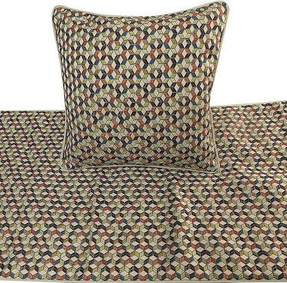 The HomeCentric King Queen Twin Beige & Multicolor Decorative CA King 86"x18" Bed Runner with 2 Pillow Cover, Floral Embroidery Bed Scarf on Jacquard Embroidered Fabric - Trixee