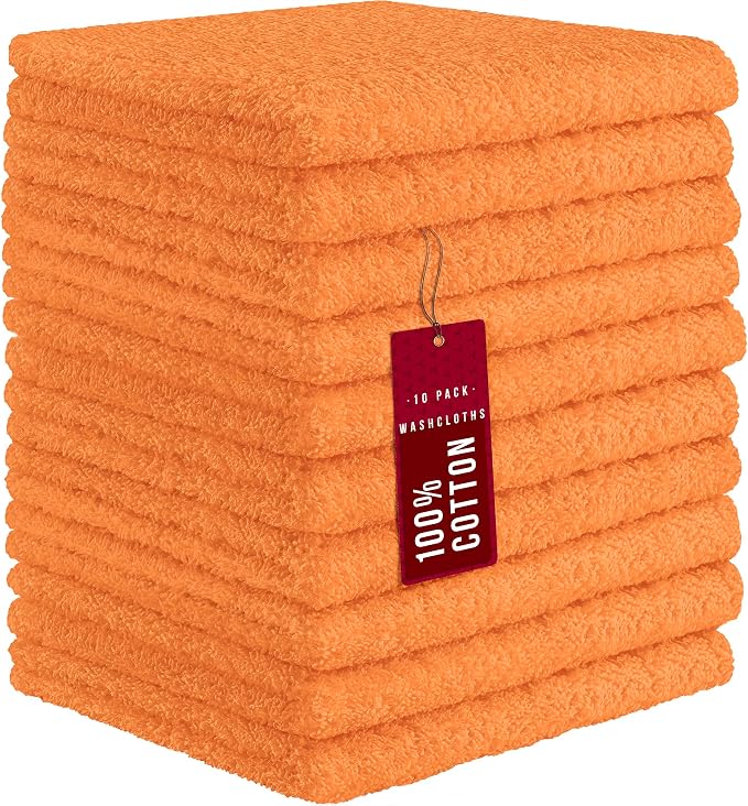 DecorRack 10 Pack 100% Cotton Wash Cloth, Luxurious Soft, 12 x 12 inch Ultra by DecorRack