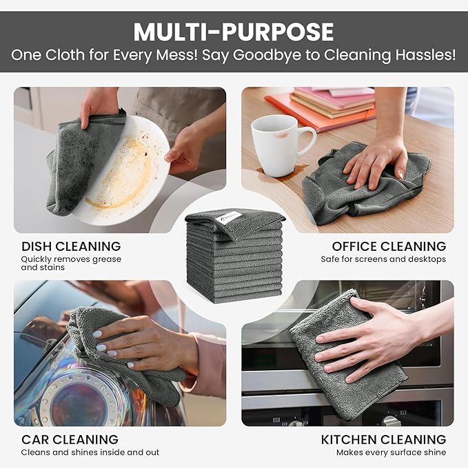 Microfiber Cleaning Cloth, 12 Pack Grey Cleaning Rags - Image 5