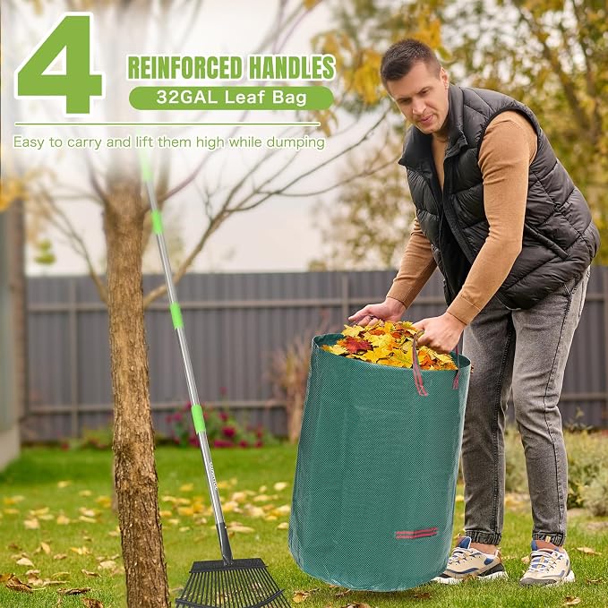 JOYHALO 65 Inch Rake for Leaves, 25 Tines Metal Leaf Rake Set - Image 4