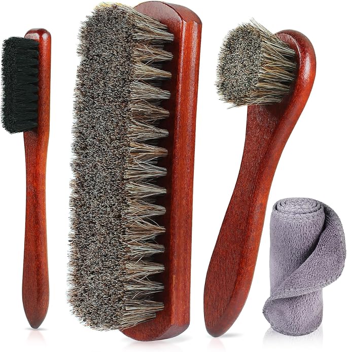 4-Piece Horsehair Shoe Brush Shine Kit by Rolett