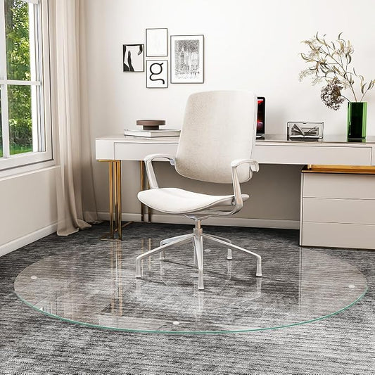 55" x 55" Round Glass Chair Mat, Heavy Duty Hard Floor Mat by KOONMI