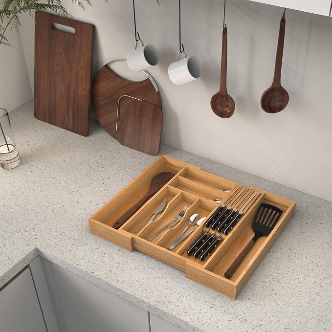 Bamboo Kitchen Drawer Organizer, Expandable Utensil Organizer - Image 7