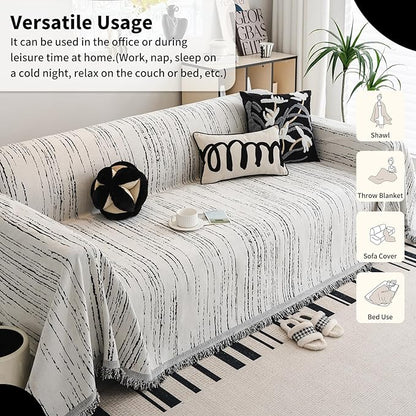 Chenille Couch Cover Pet Friendly, Sofa Cover Washable, Reversible Sofa Slipcover for Sectional Sofa, Loveseat, 2 or 3 Cushion Couch, Corner Sofa, Futon Cover (71" X 134", White)