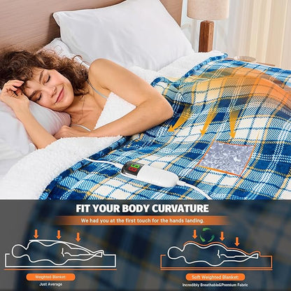Heated Weighted Blanket for Adults Queen Size 15Lbs - 60"x80", 2-in-1 Electric Heating Pad Lap Heavy Blanket for 140-160lbs for Bed, 10 Heat Level 1-8H Auto Off, Christmas Birthday Gifts For Women Mom