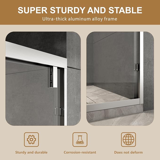 RFN 44-48" W x 76" H Framed Bypass Double Sliding Shower Door, 1/4" - Image 5