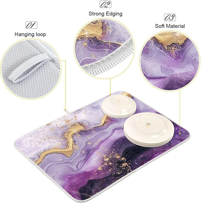Marble Purple Gold Dish Drying Mat - Image 4