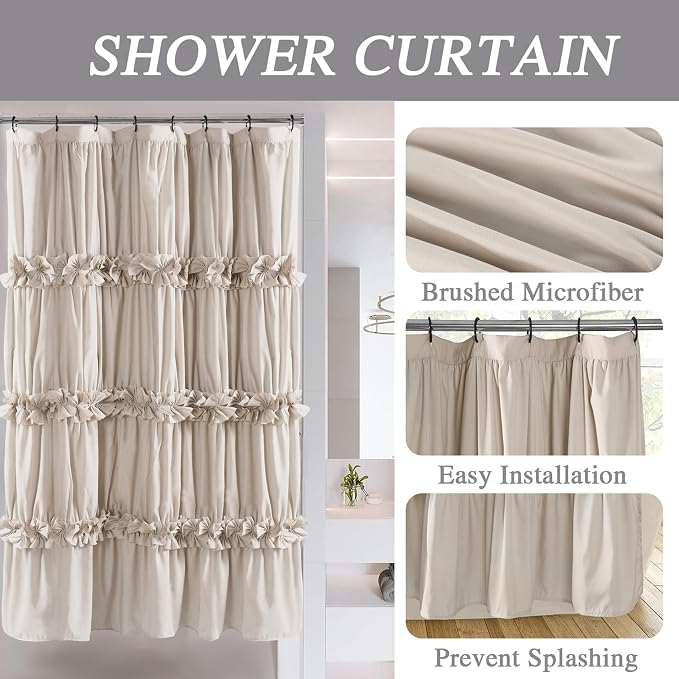 Camel Ruffle Stall Shower Curtain, Vintage Handcrafted Bow Tie Bath Curtain - Image 5