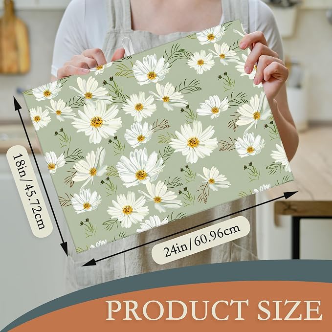 White Daisy Flowers Dish Drying Rack Mat - Image 2