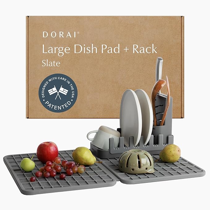 Dorai Home Collapsible Dish Drying Rack and Stone Dish Pad – Large Foldable by DoraiHome
