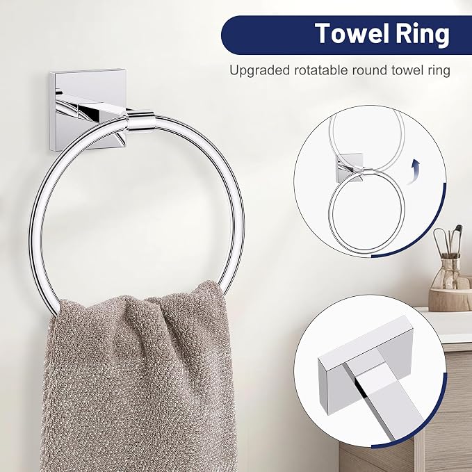 Towel Ring Set 4 Piece Bathroom Hardware Set Includes Towel Ring 2 Towel Hooks - Image 3