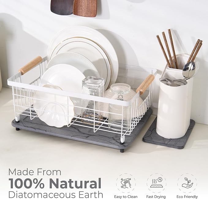 Stone Drying Mat for Kitchen Counter + Sink Caddy | 15.7"x11.8" Diatomaceous - Image 6