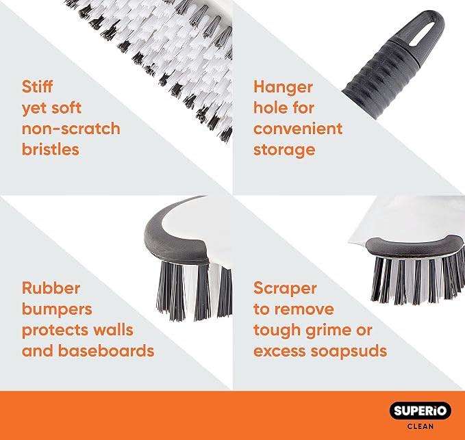 Superio Deck Scrub Brush with Long Handle, Heavy Duty Stiff Bristles Grout - Image 9