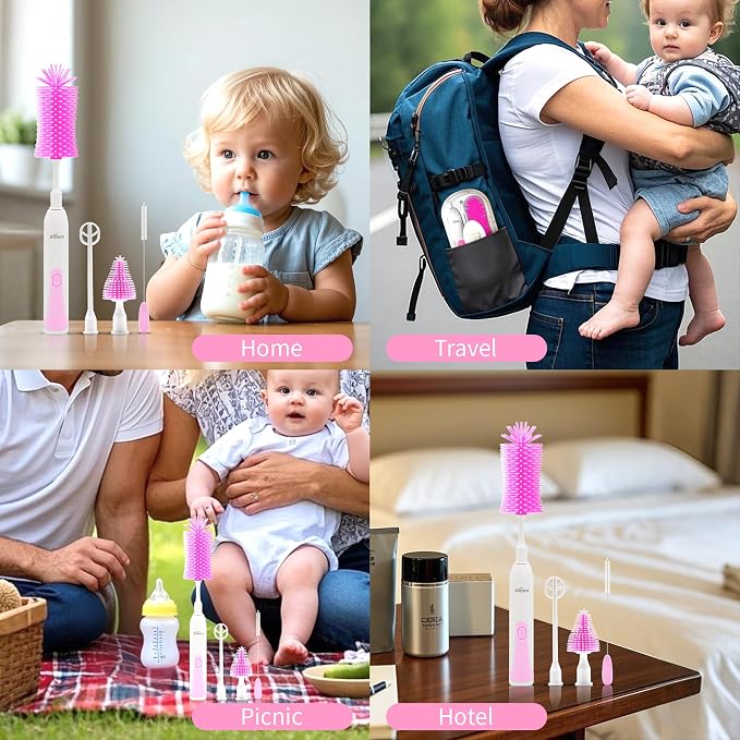 Electric Bottle Brush Cleaner New Upgrade, Portable Electric Baby Bottle Brush - Image 7