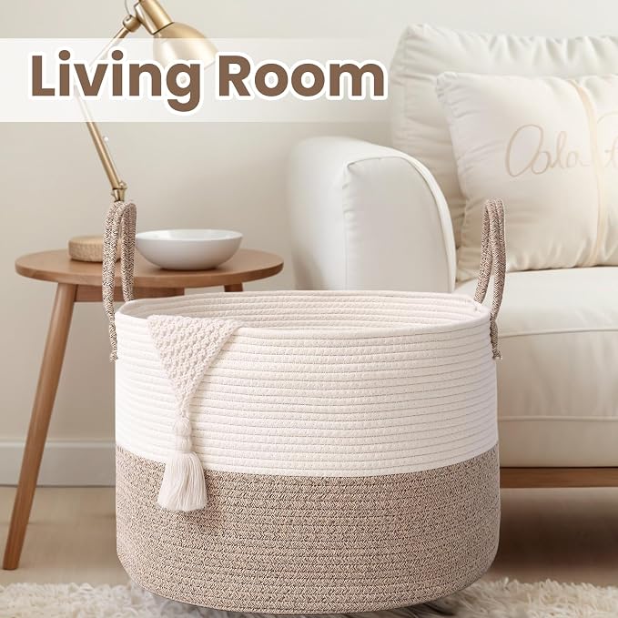 Woven Blanket Basket, 115L Large Rope Storage Bin - Image 5