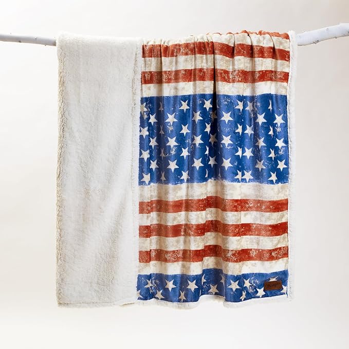 CARSTENS, INC. Wrangler Ultra Premium Super Soft Plush Sherpa Fleece Oversized Throw Blanket 54" x 68", Stars & Stripes