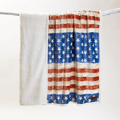 CARSTENS, INC. Wrangler Ultra Premium Super Soft Plush Sherpa Fleece Oversized Throw Blanket 54" x 68", Stars & Stripes