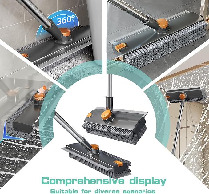 Floor Scrubbing Brush with Squeegee, 2 in 1 Grout Brush with 54" Adjustable - Image 3