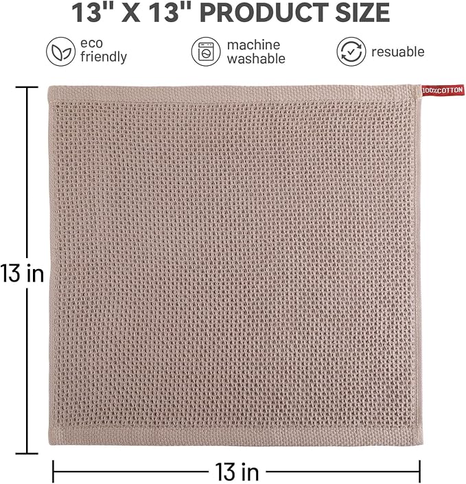 Dish Cloth for Kitchen 6 Packs Cotton Cleaning Rags in Waffle Wave, Ultra Soft - Image 2