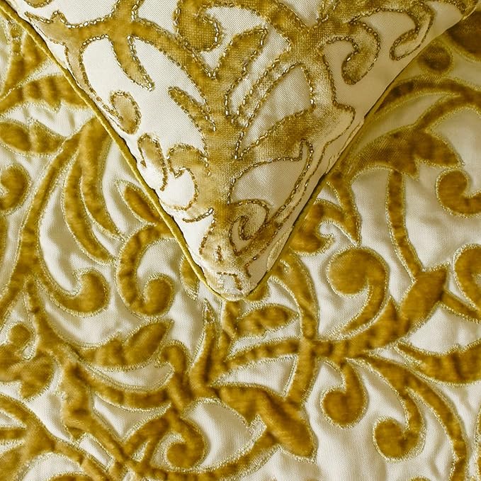 The HomeCentric King/Queen/Twin Beige Gold Decorative Bed Runner Full 68"x18" Bed Runner with One Pillow Cover, Cut Velvet, Beaded Bed Scarf on Velvet Fabric - Serene Symphony