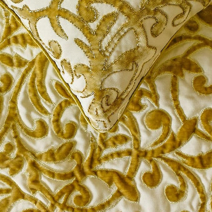 The HomeCentric King/Queen/Twin Beige Gold Decorative Bed Runner Full 68"x18" Bed Runner with One Pillow Cover, Cut Velvet, Beaded Bed Scarf on Velvet Fabric - Serene Symphony