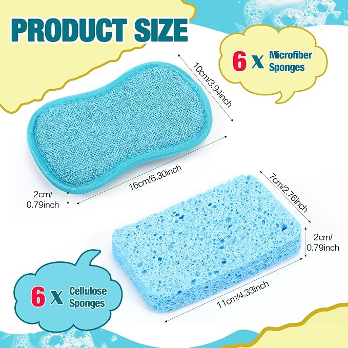 12 Pack Dish Sponges Kitchen Non-Scratch Microfiber and Compressed Cellulose - Image 2