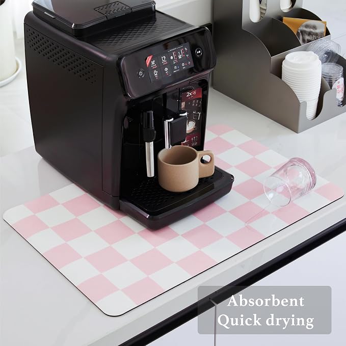 Checkered Dish Drying Mat for Kitchen Counter, Coffee Bar Station Accessories - Image 4