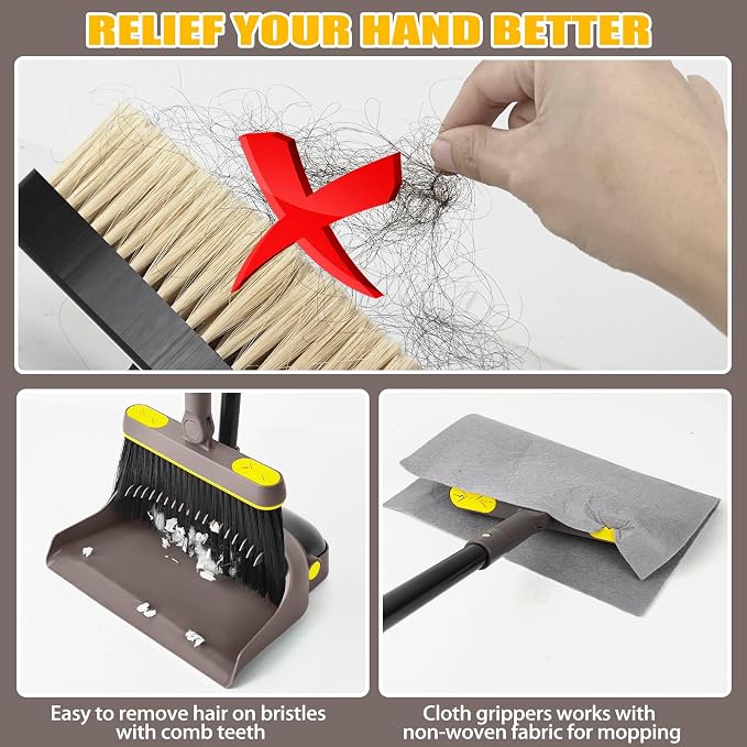 JEHONN Broom with Dustpan Combo Set Lightweight 54'' Long Handle Swivel Broom - Image 3