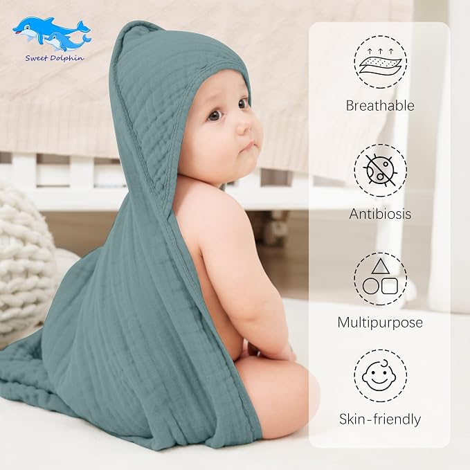 SWEET DOLPHIN Muslin Hooded Baby Bath Towels - Image 2