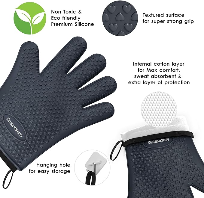 KITCHEN PERFECTION XL Silicone Smoker Oven Gloves-Extreme Heat Resistant BBQ - Image 3