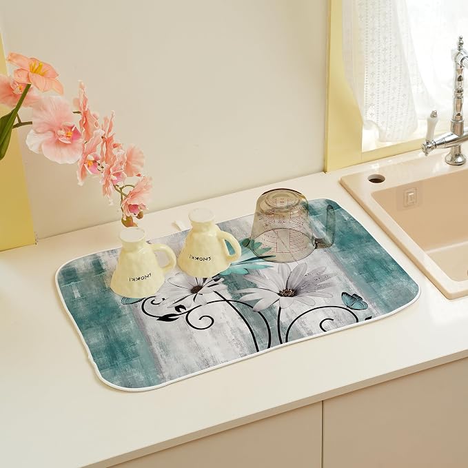 Rustic Daisy Floral Dish Drying Mats 18x24 Inches - Image 5