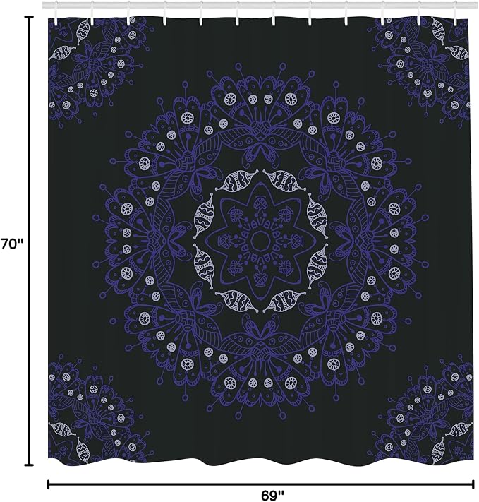 Ambesonne Dark Blue Shower Curtain, Oriental Round Ornate Mandala Lace Style - Image 5