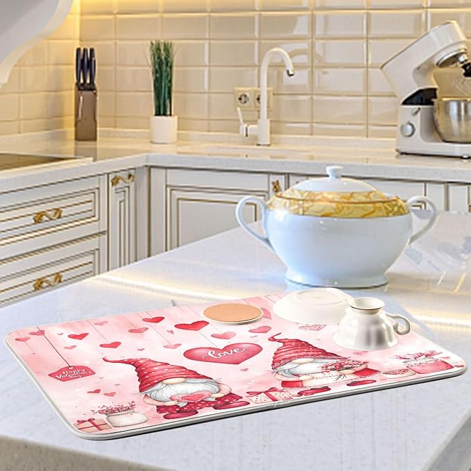 Valentine’s Day Gnomes Dish Drying Mat - Image 6