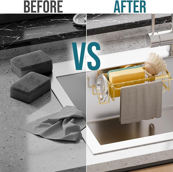 TAILI Sponge Holder with Strong Suction Cup, 4-in-1 Rustproof Sink Organizer - Image 4