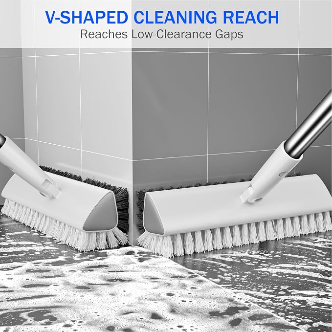 Grout Brush with Long Heavy Duty Handle, 180° Swivel Floor Scrub Brush - Image 4