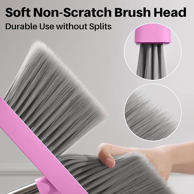 JOYMOOP Pink Broom and Dustpan Set, Upright Angle - Image 7